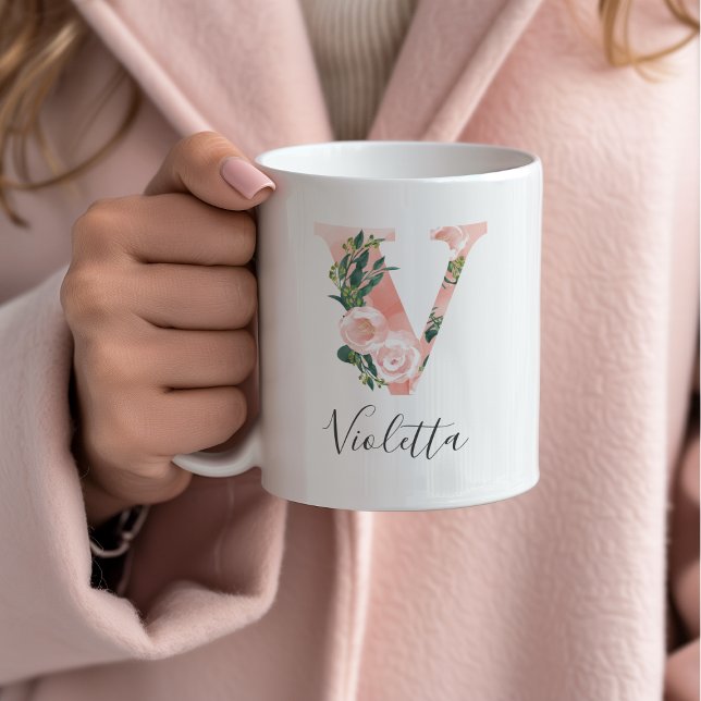 Floral Watercolor Initial Mug - V (Creator Uploaded)