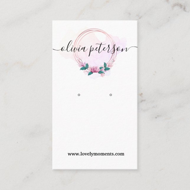 Floral watercolor jewellery earring display card (Front)