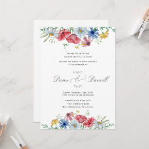 Floral Watercolor Jewish Wedding Invitation