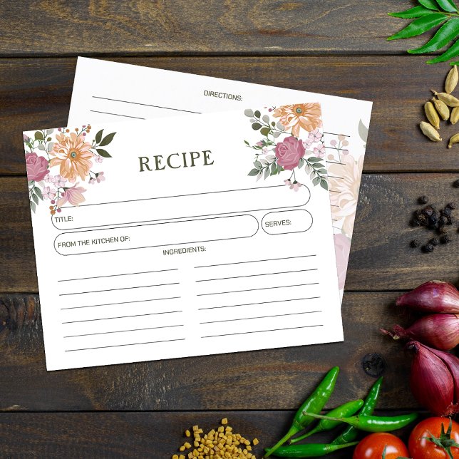 Floral Watercolor, Kitchen Recipe Card (Creator Uploaded)