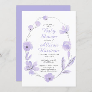 Floral Watercolor Lavender Baby Shower Invitation