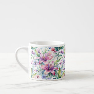 Floral Watercolor Lilies Pink Espresso Cup
