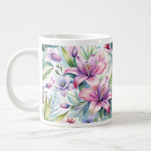 Floral Watercolor Lilies Pink Large Coffee Mug