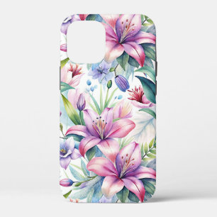 Floral Watercolor Lilies Pink purple iPhone 12 Mini Case