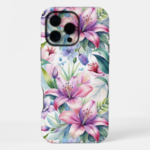 Floral Watercolor Lilies Pink purple iPhone 16 Pro Max Case