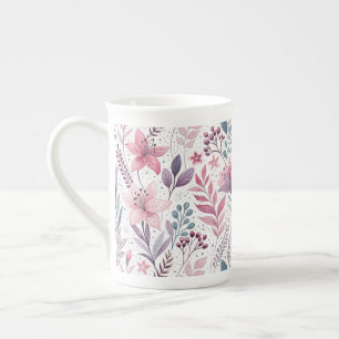 Floral Watercolor Lilies Pink Violet Bone China Mug