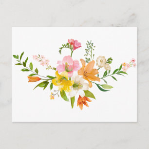 Floral Watercolor Lily Flowers Hello, Thank You Postcard