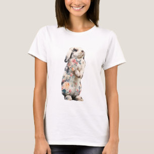 Floral Watercolor Lop Eared Rabbit Women T-Shirt