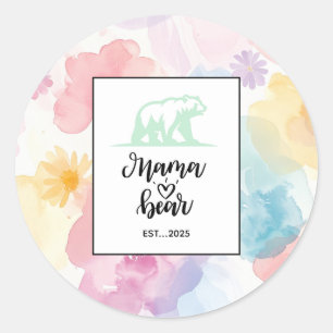 Floral Watercolor Mama Bear Mug Art Classic Round Sticker