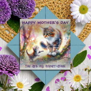 Floral Watercolor Mama Cat And Baby Mother's Day  Card