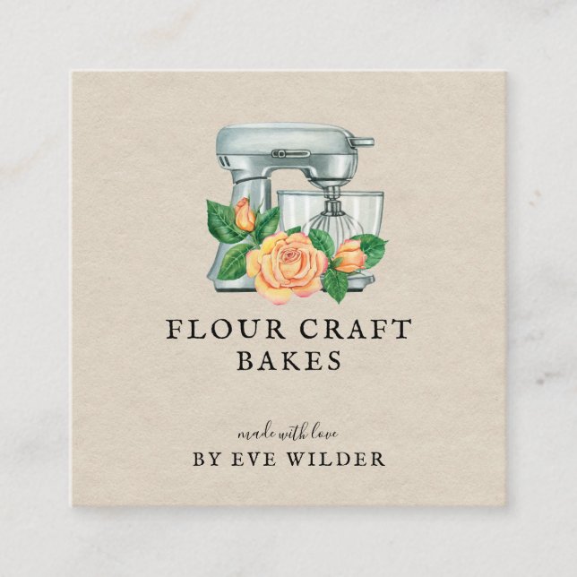Floral Watercolor Mixer Baker Bakery Business Card (Front)