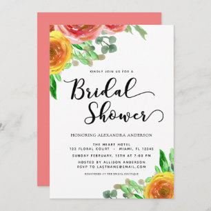 Floral Watercolor Modern Greenery Bridal Shower Invitation