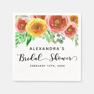 Floral Watercolor Modern Greenery Bridal Shower Napkin