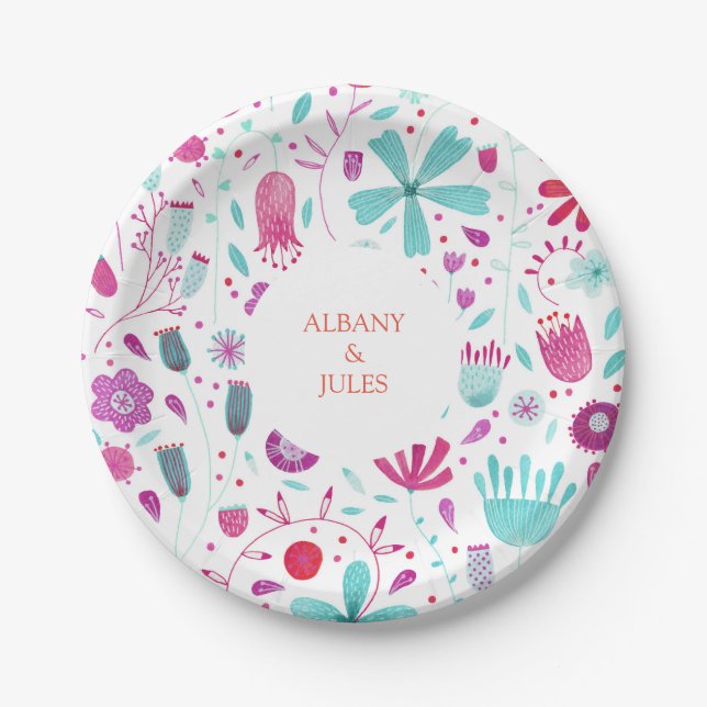 Floral Watercolor Modern Paper Plate (Front)