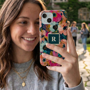 Floral Watercolor Monogram iPhone 15 Case