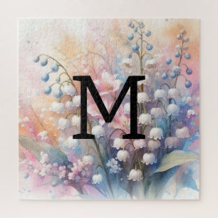 Floral watercolor monogram lilly of the valley  jigsaw puzzle