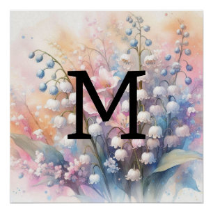 Floral watercolor monogram lilly of the valley poster