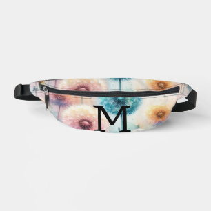 Floral watercolor monogram pink blue dandelions bum bags