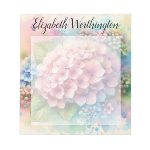 Floral watercolor monogram pink hydrangea notepad
