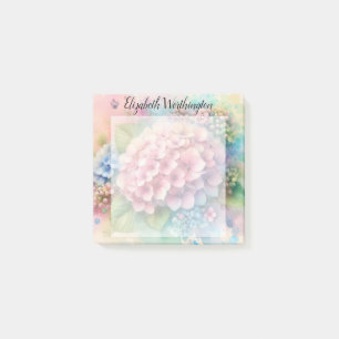 Floral watercolor monogram pink hydrangea post-it notes