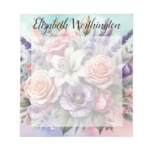 Floral watercolor monogram pink purple flowers notepad
