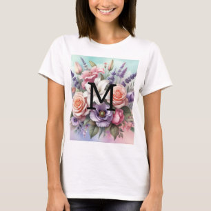 Floral watercolor monogram pink purple flowers T-Shirt