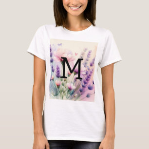Floral watercolor monogram pink purple lavender T-Shirt