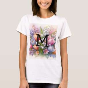 Floral watercolor monogram pink purple tulips T-Shirt