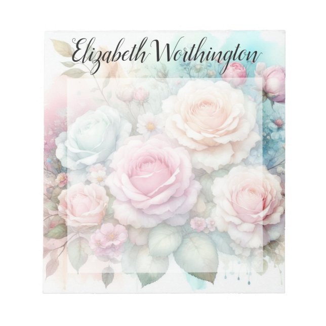 Floral watercolor monogram pink roses flowers  notepad (Front)