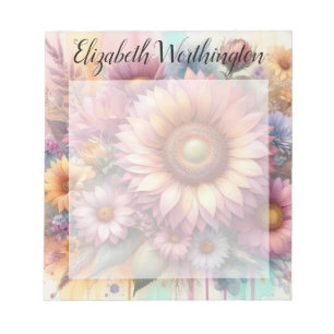 Floral watercolor monogram pink yellow sunflower  notepad