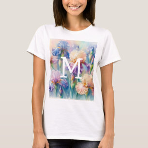 Floral watercolor monogram purple iris flowers T-Shirt