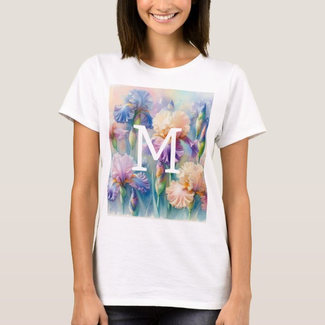 Floral watercolor monogram purple iris flowers T-Shirt (Front)