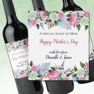 Floral Watercolor Mother's Day Wine Label