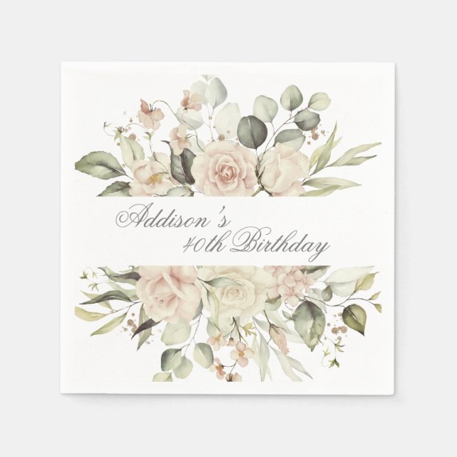 Floral Watercolor Name Botanical Elegant Birthday Napkin (Front)