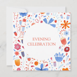 Floral Watercolor Orange Blue Invitation