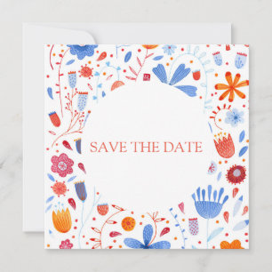 Floral Watercolor Orange Blue Invitation