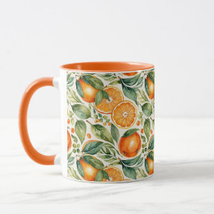 Floral Watercolor Orange Citrus Botanical Pattern Mug