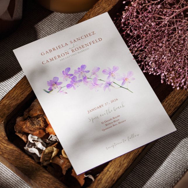 Floral Watercolor Orchids Terracotta Wedding Invitation (Creator Uploaded)