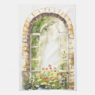 Floral Watercolor Painted Arch Tea Towel