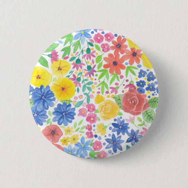 Floral watercolor pattern 6 cm round badge (Front)