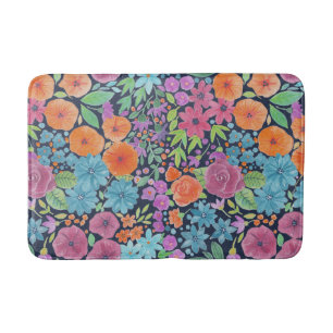Floral watercolor pattern bath mat