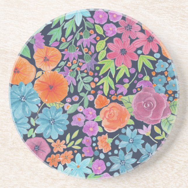 Floral watercolor pattern coaster (Front)