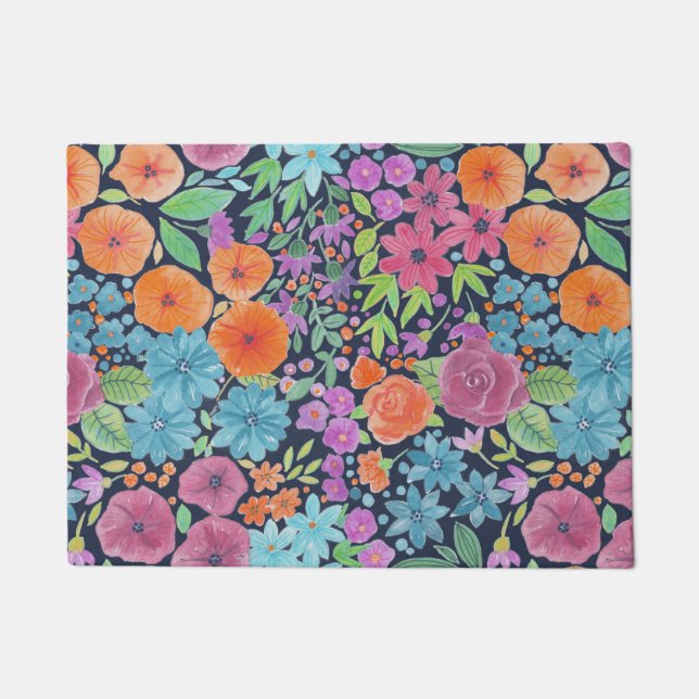 Floral watercolor pattern doormat (Front)