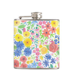 Floral watercolor pattern hip flask