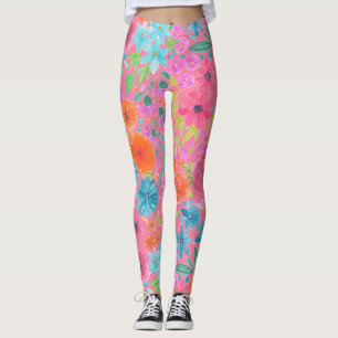 Floral watercolor pattern in pink leggings