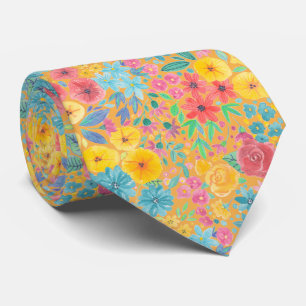 Floral watercolor pattern in yellow neck tie