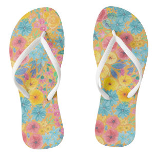 Floral watercolor pattern in yellow thongs