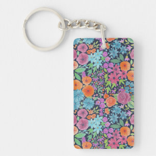 Floral watercolor pattern key ring