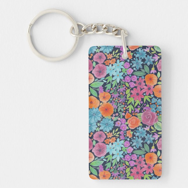 Floral watercolor pattern key ring (Front)
