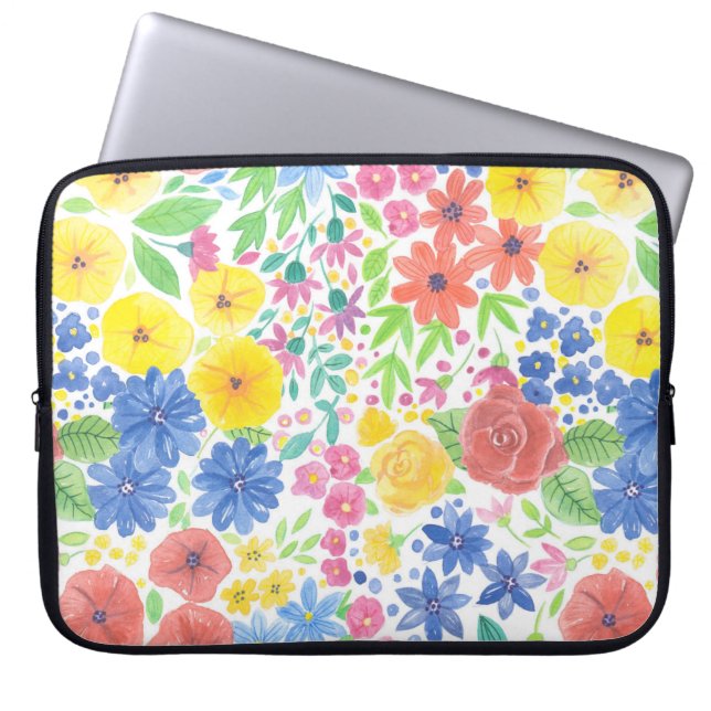 Floral watercolor pattern laptop sleeve (Front)